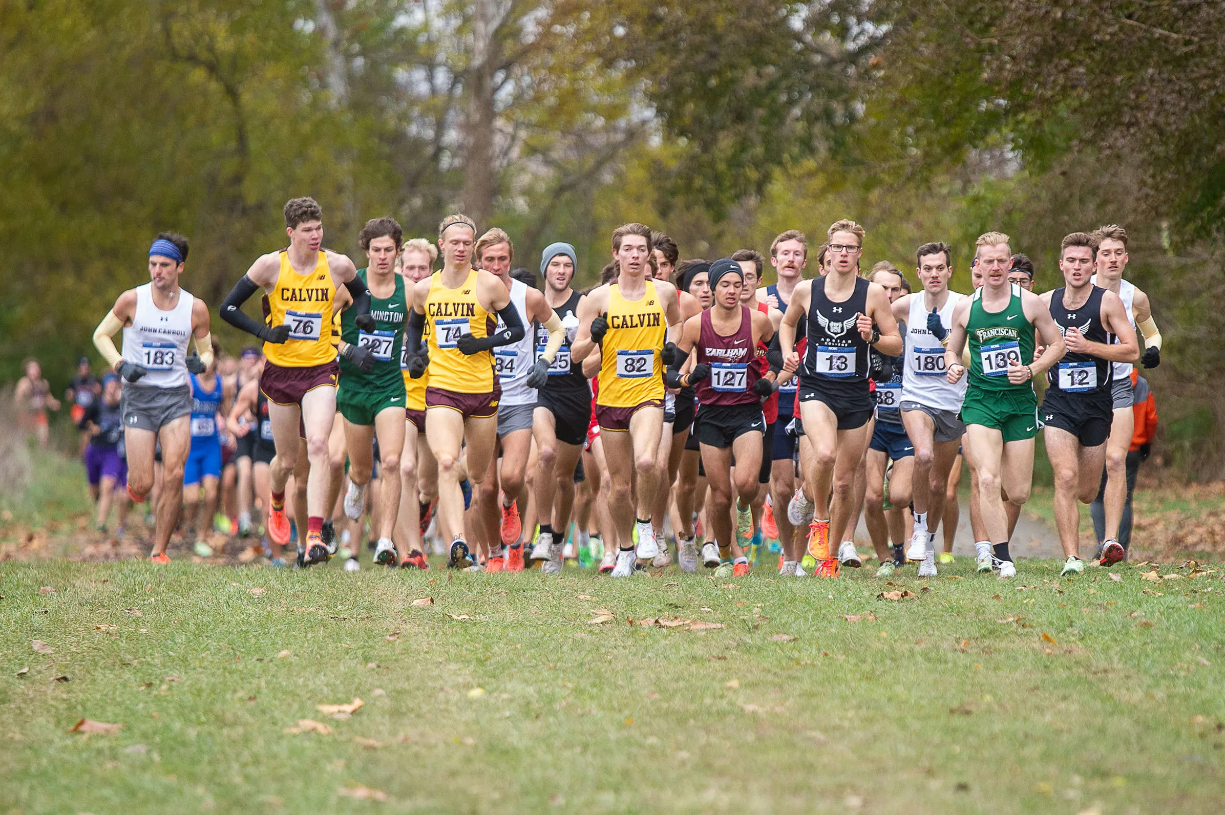 runners competing in the 2021 Great Lakes Regional Championships at Blue River Cross Country Course in Shelbyville, IN