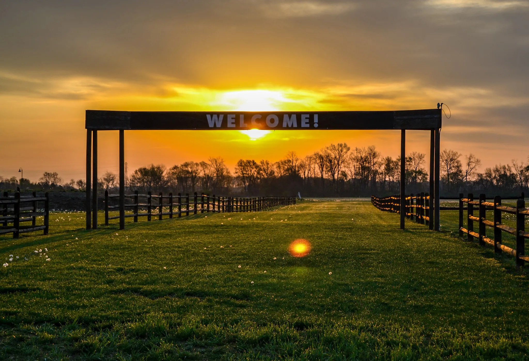 Artistic photo of the finish line of the Blue River Cross Country Course on a beautiful day